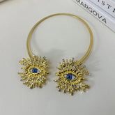 EVIL EYE SUNBURST CHOKER – Gold Crystal Collar Necklace